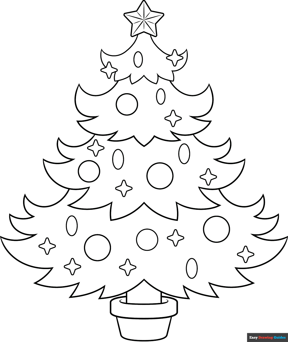 christmas tree outline coloring page | easy drawing guides